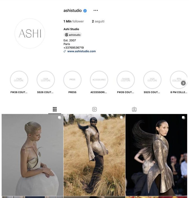 Pagina Instagram di Ashi Studio, @ashistudio, 1 mln follower